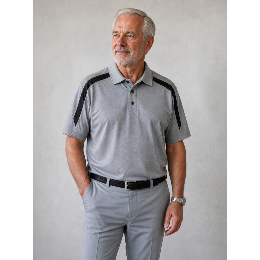 Grand Slam Performance Golf Polo Shirt Mens M Gray Black Striped